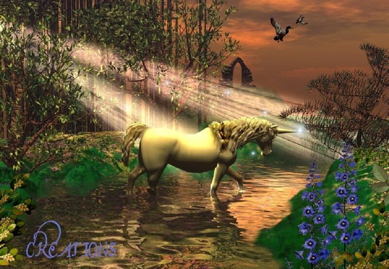 White Unicorn in Water — Green