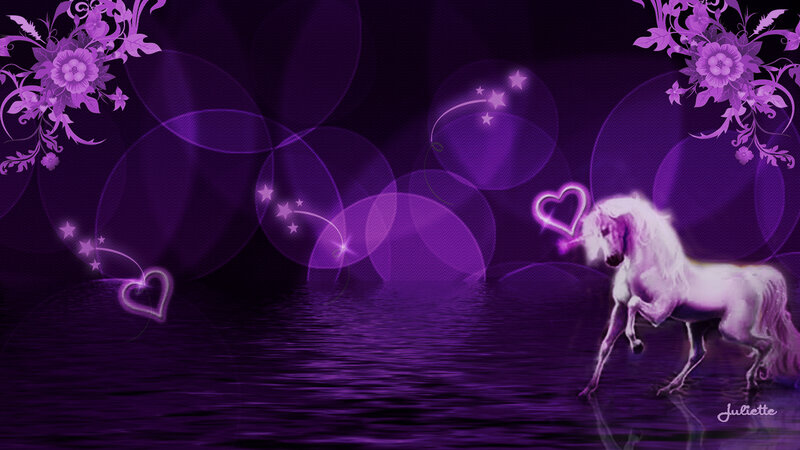 White Unicorn in Water — Purple, Dreamy