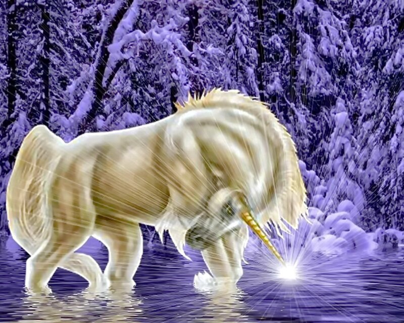 White Unicorn in Water — Purple, Magical