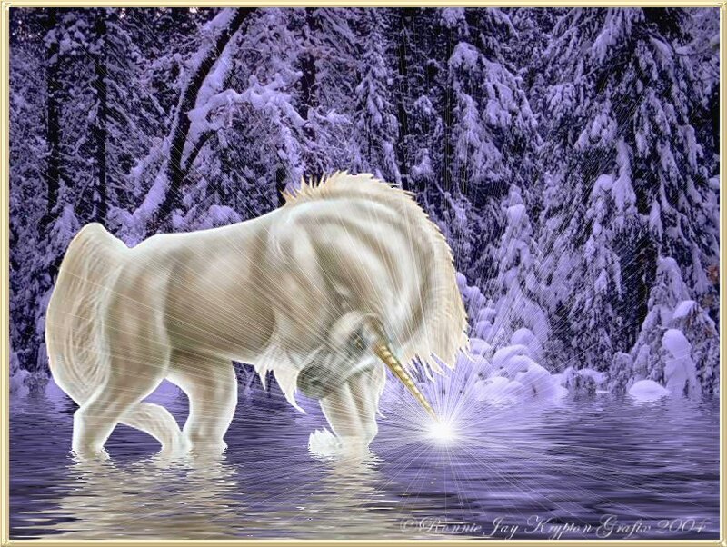 White Unicorn in Water — Purple, Magical, Winter