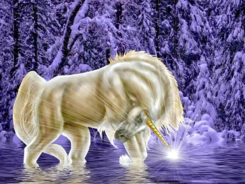 White Unicorn in Water — Purple
