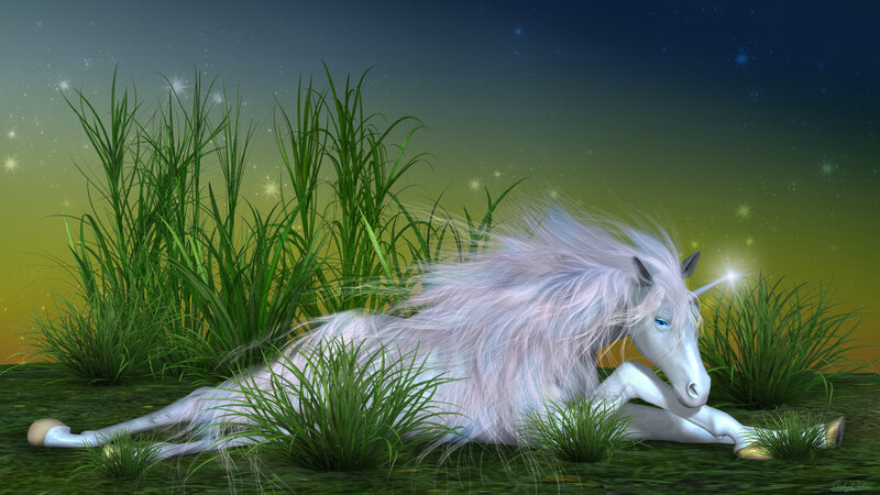 White Unicorn Lying Down — Green