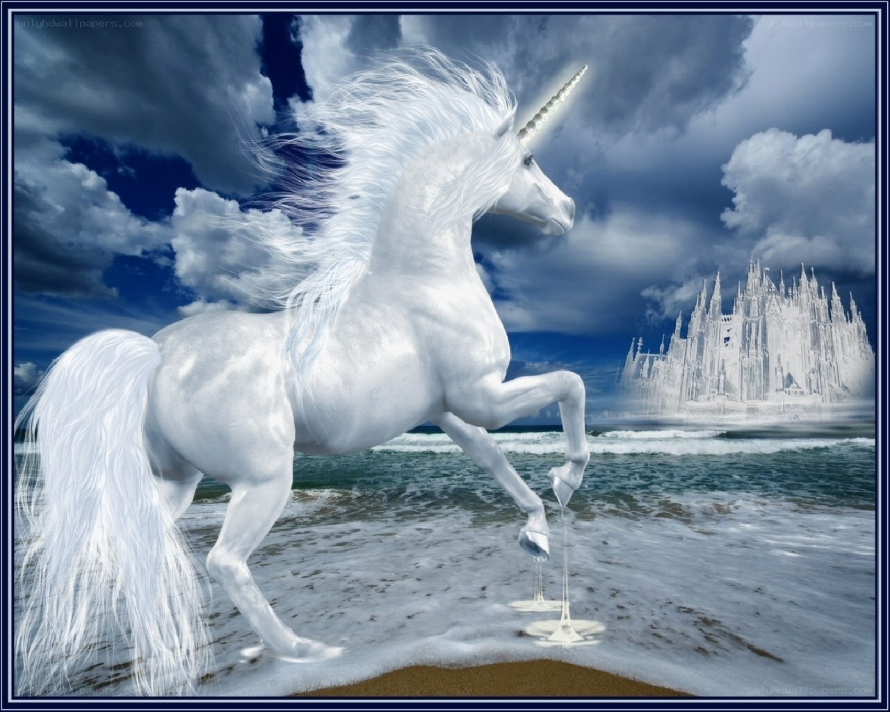 White unicorn on a beach