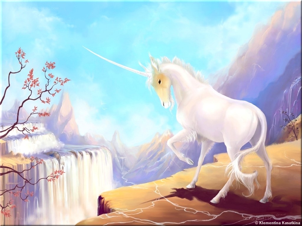 White unicorn on a cliff