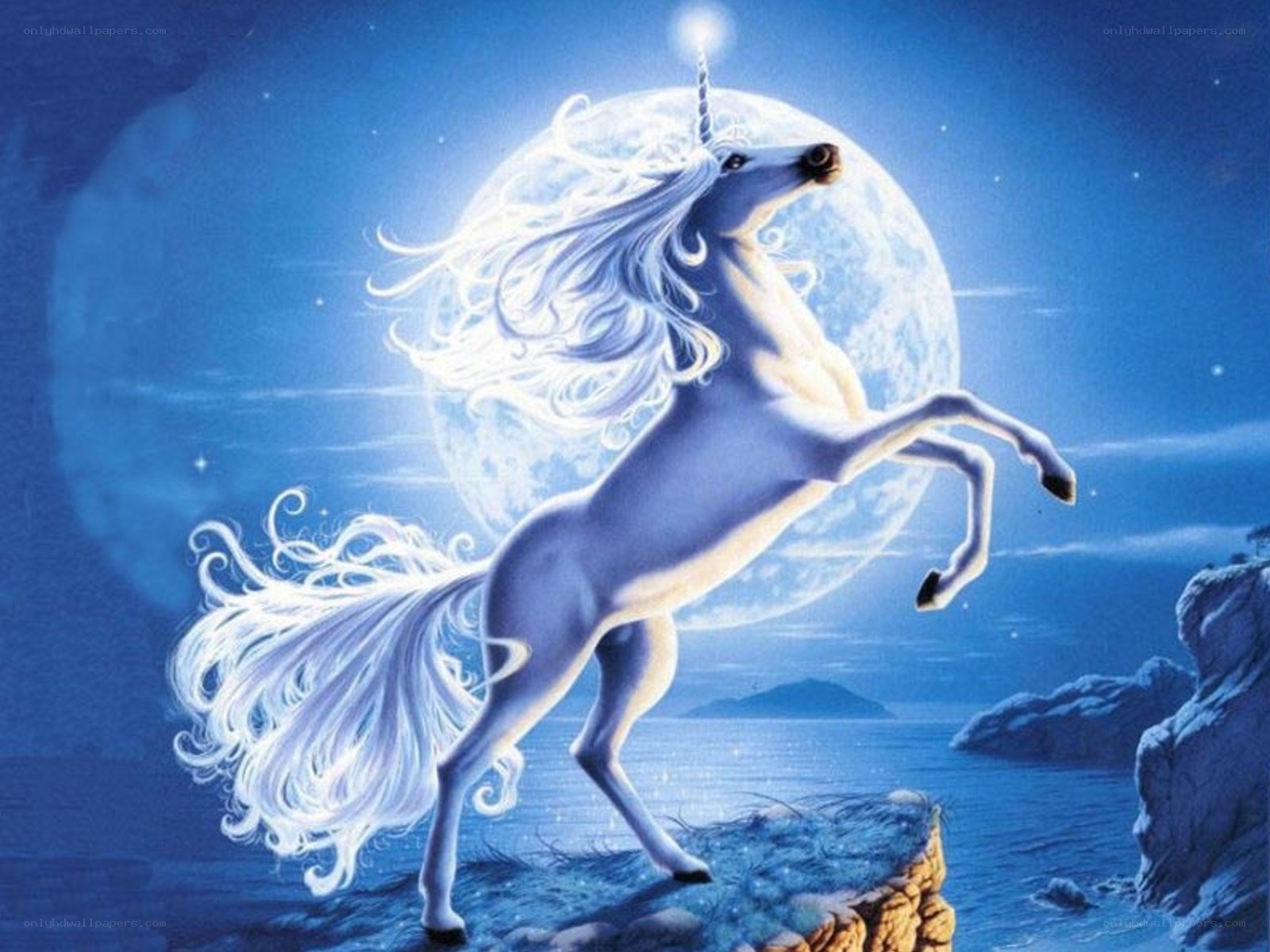 White unicorn on a cliff