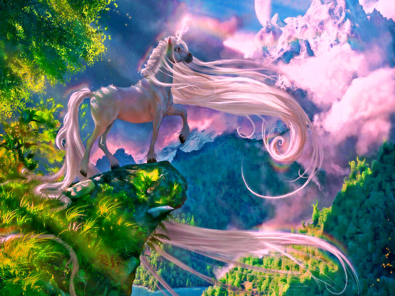 White Unicorn on Cliff — Green, Fantasy
