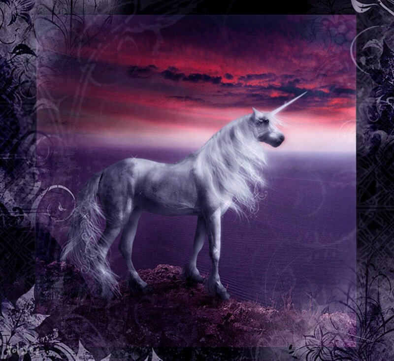 White Unicorn on Cliff — Purple