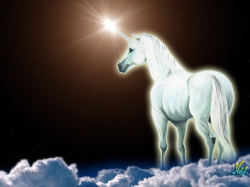 White Unicorn on Clouds