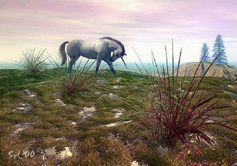 White Unicorn on Hill — Green