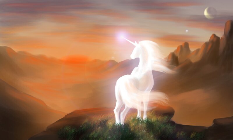 White Unicorn on Hill — Orange