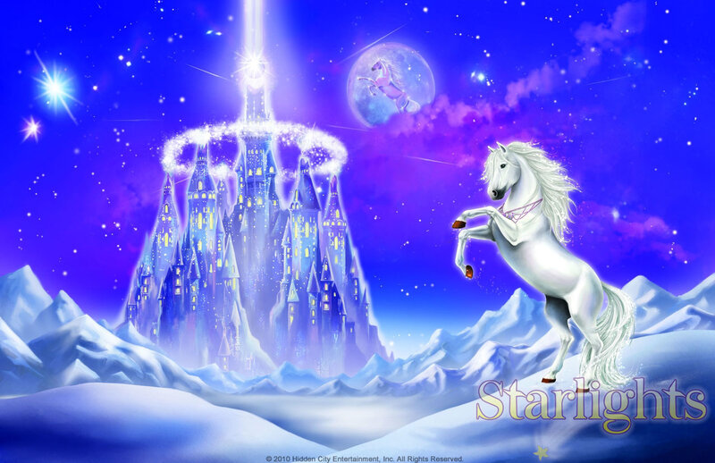 White Unicorn Rearing — Blue, Magical