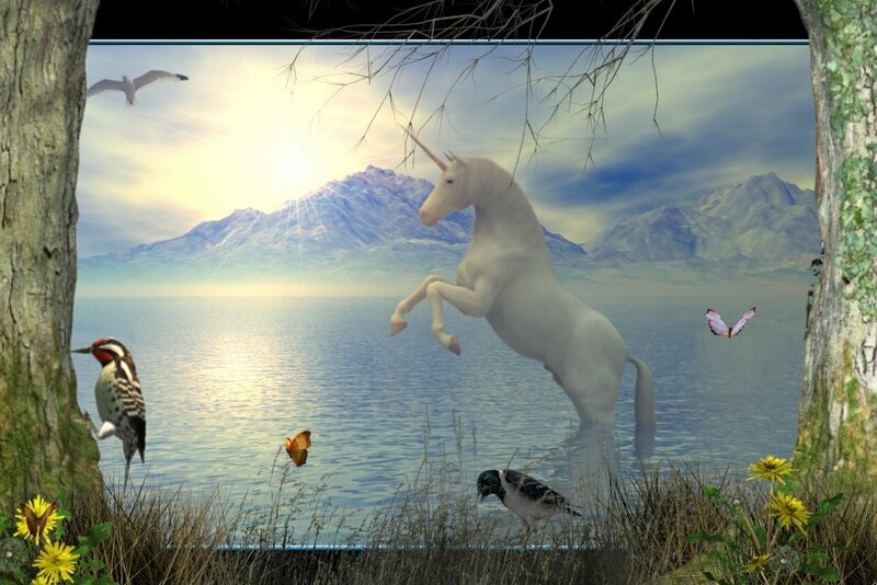 White Unicorn Rearing — Blue