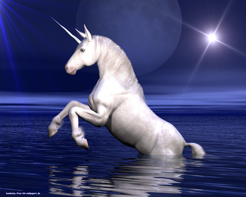 White unicorn rearing in water
