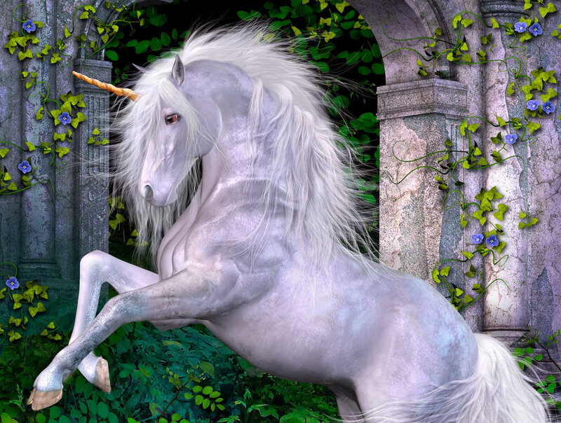White Unicorn Rearing — Serene, Digital Art