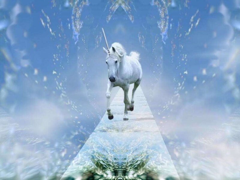 White Unicorn Running — Blue, Ethereal