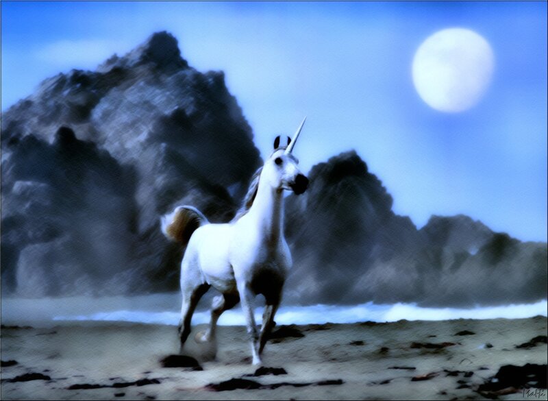 White Unicorn Running — Blue