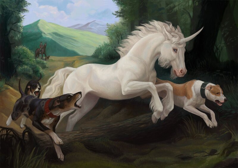 White Unicorn Running — Dramatic, Afternoon