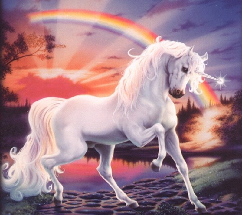 White Unicorn Running — Fantasy, Sunset