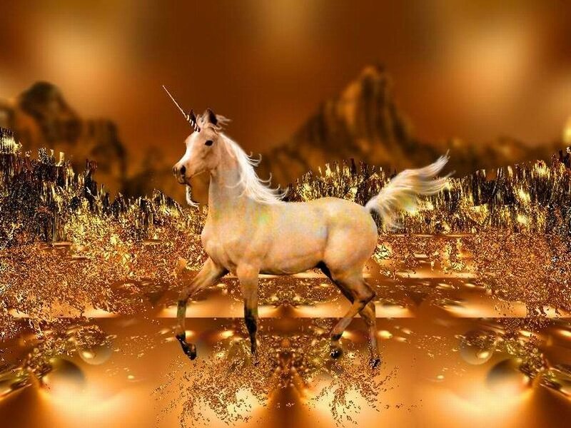 White Unicorn Running — Gold