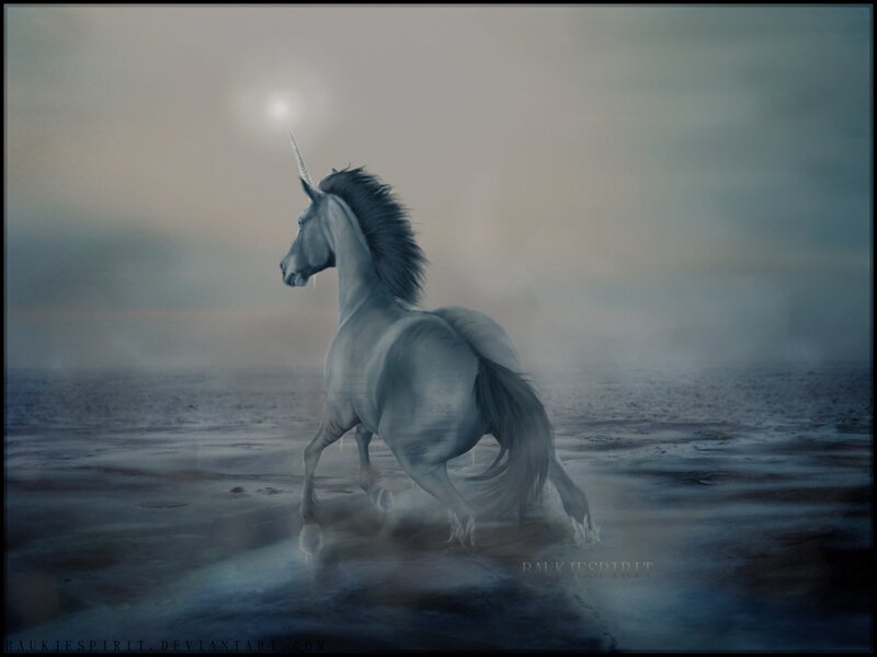 White Unicorn Running — Gray, Serene