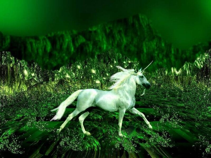 White Unicorn Running — Green, Fantastical