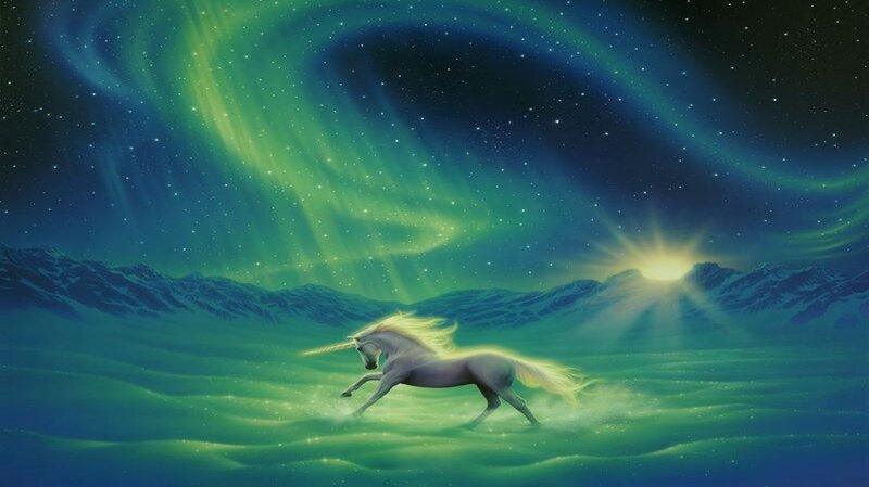 White Unicorn Running — Green, Serene, Night