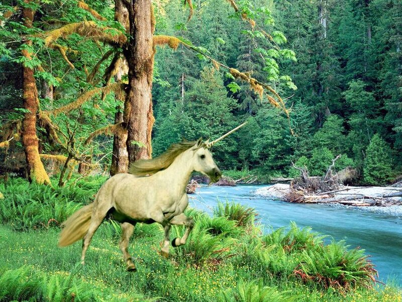 White Unicorn Running — Green, Serene