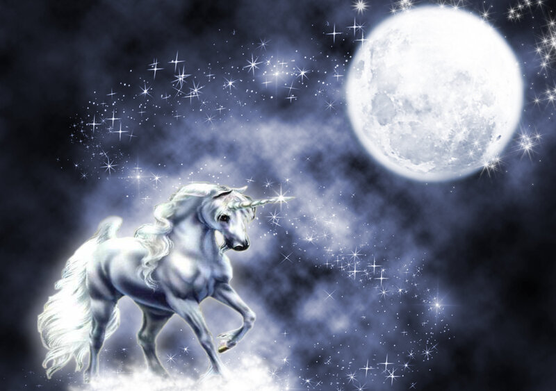 White Unicorn Running — Magical, Night