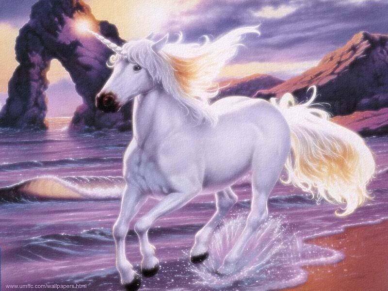 White Unicorn Running — Purple, Dramatic, Sunset