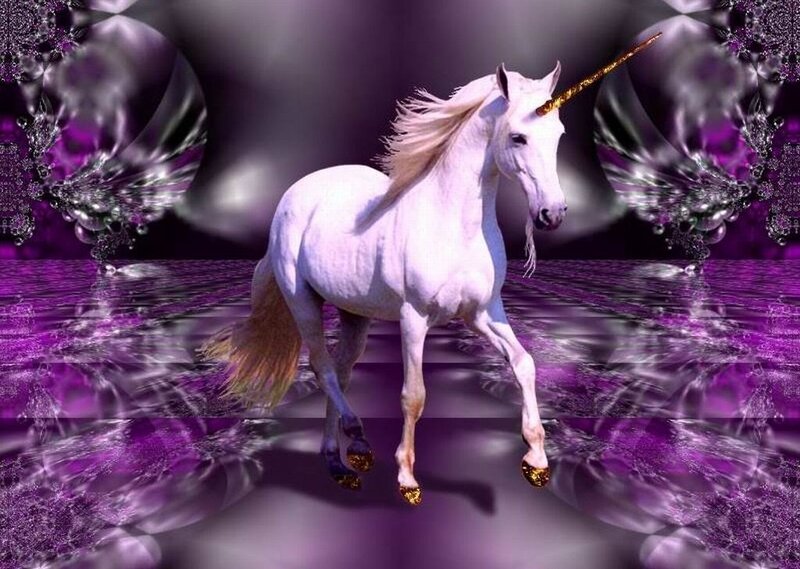 White Unicorn Running — Purple, Fantastical