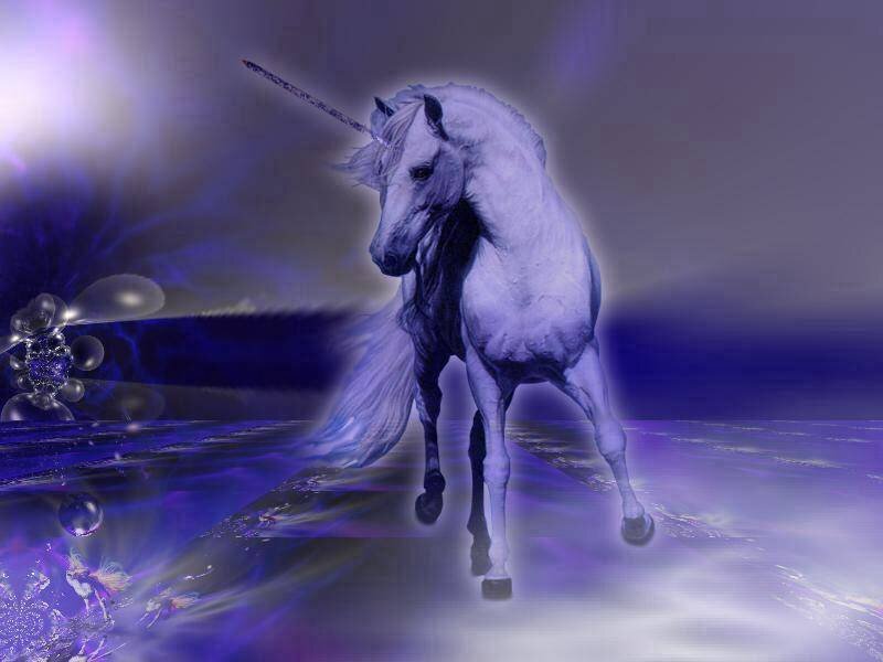White Unicorn Running — Purple, Fantasy, Digital Art