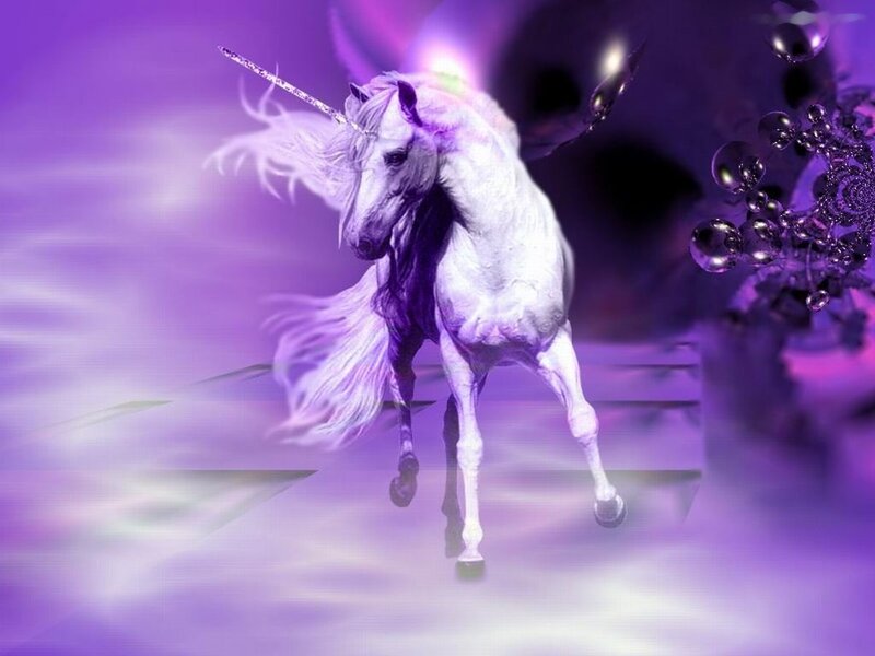 White Unicorn Running — Purple, Fantasy