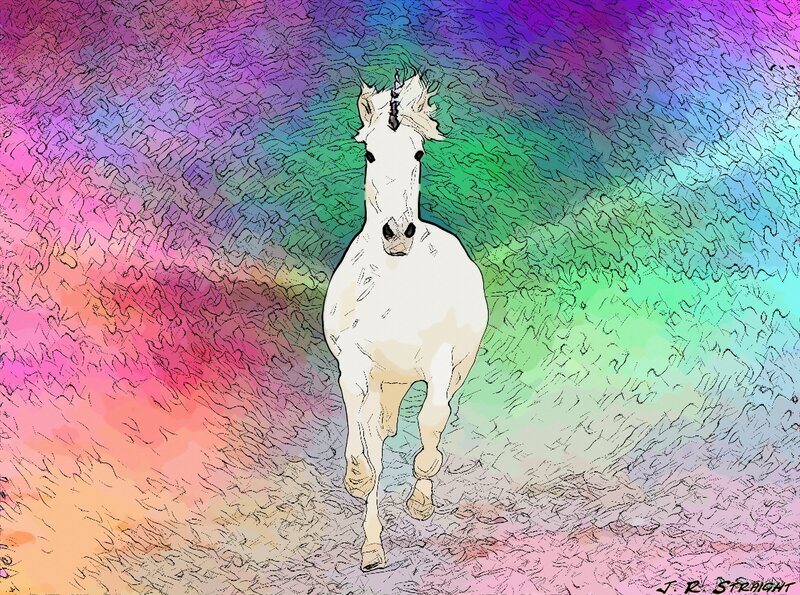 White Unicorn Running — Purple, Vibrant