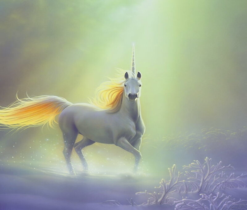 White Unicorn Running — Serene, Digital Art