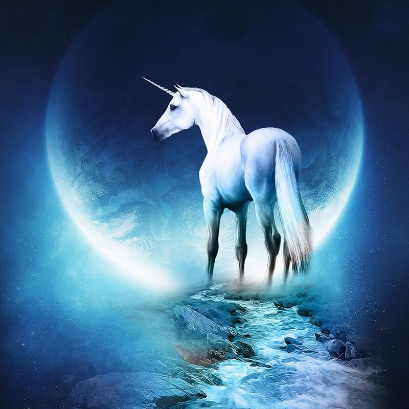 White Unicorn Standing — Blue