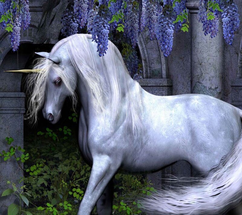 White Unicorn Standing — Serene, Digital Art