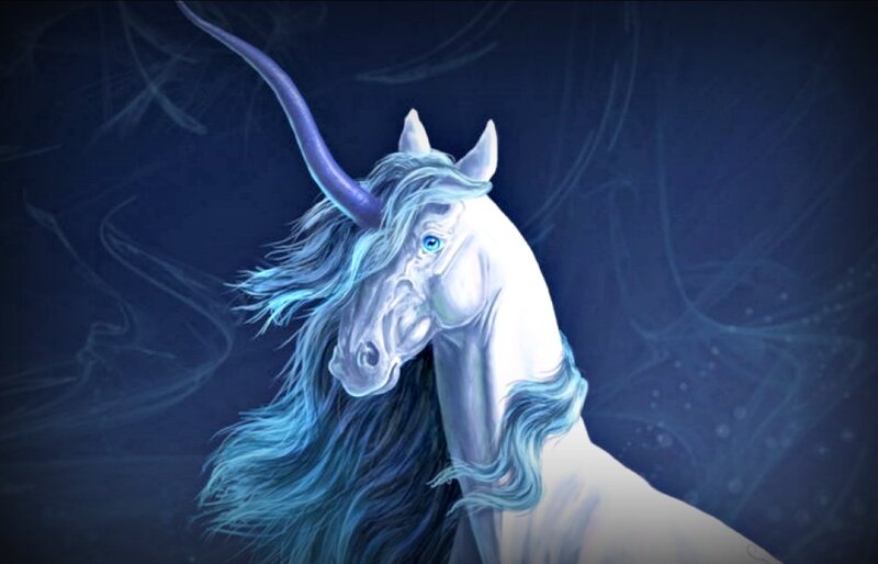 White Unicorn with Blue Mane — Mystical