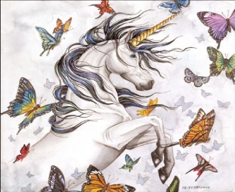 White Unicorn with Butterflies