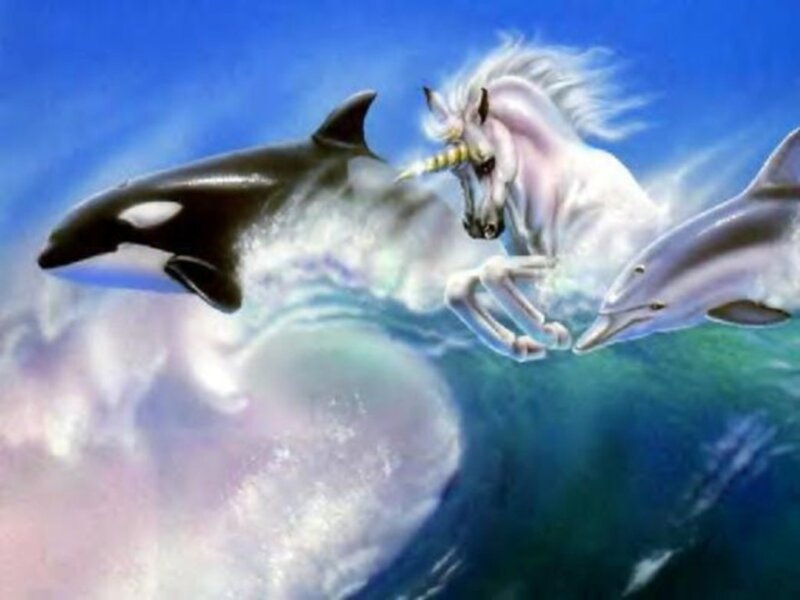 White Unicorn with Dolphins