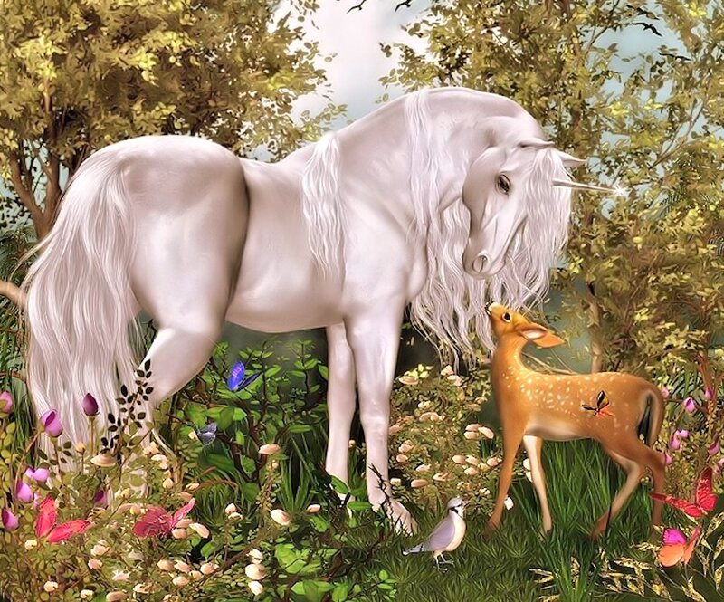 White Unicorn with Fawn