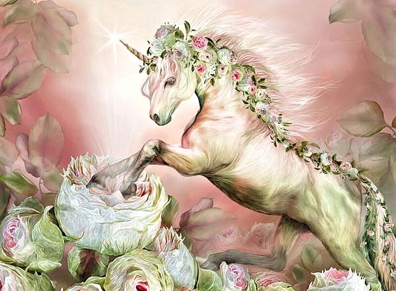White Unicorn with Flowers — Pink