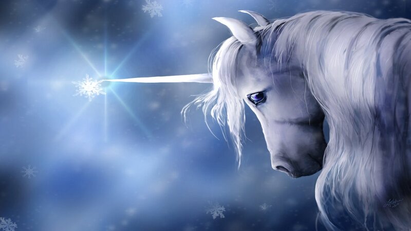 White Unicorn with Glowing Horn — Blue