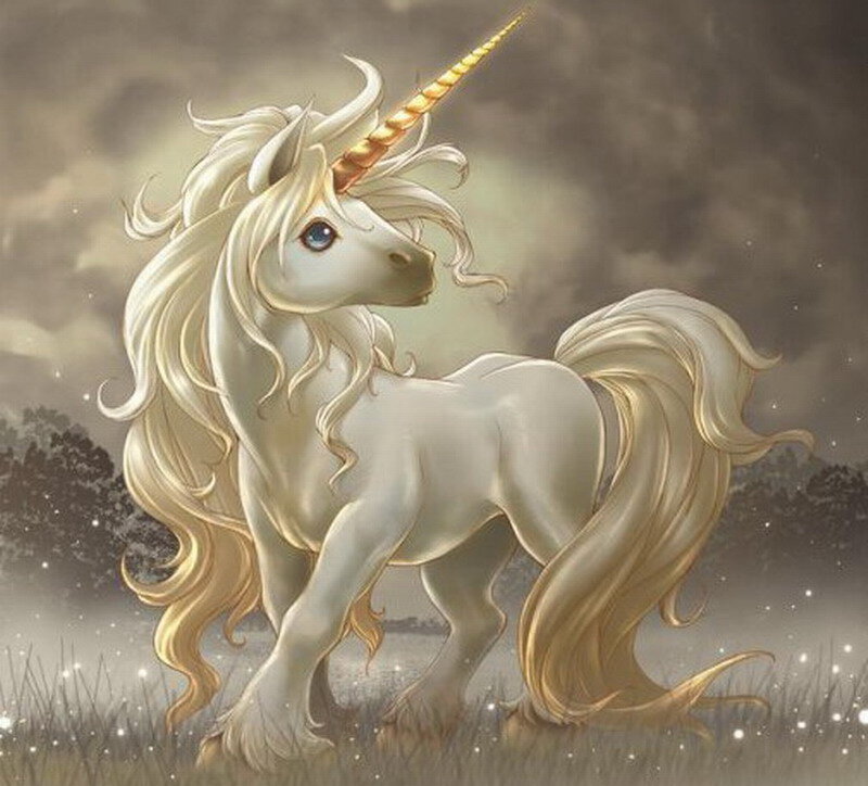 White Unicorn with Golden Horn — Dramatic