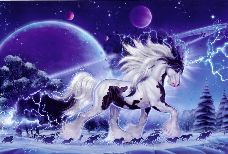 White Unicorn with Lightning