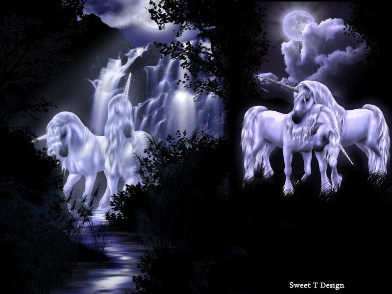 White Unicorns in Forest — Purple