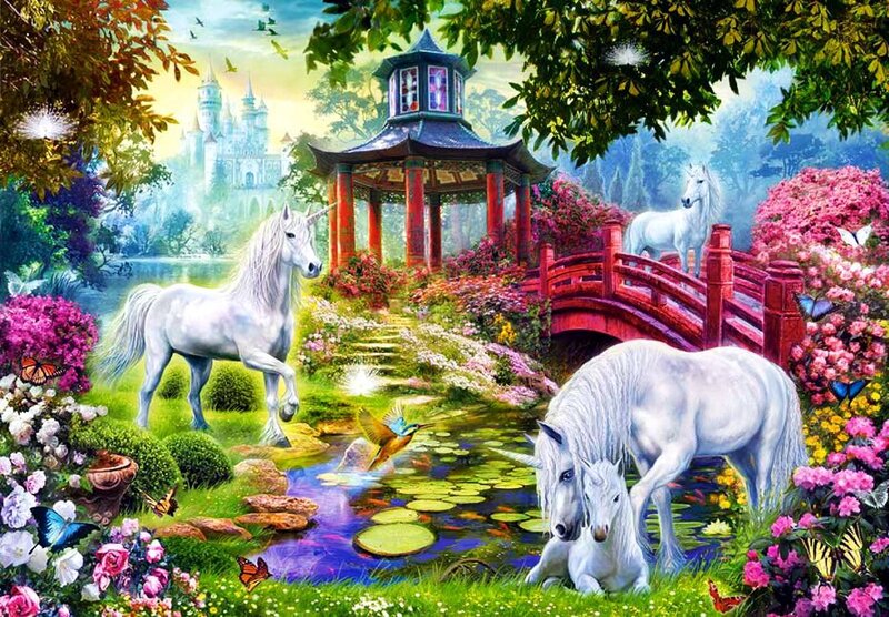 White Unicorns in Garden — Green