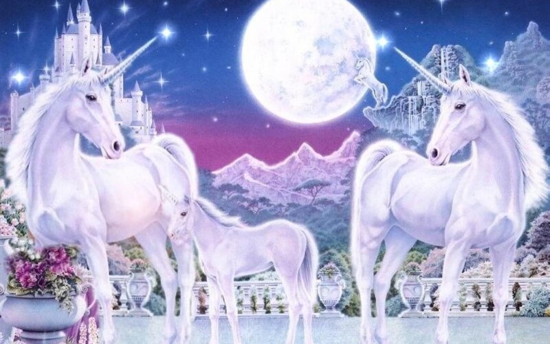 White Unicorns in Garden — Serene