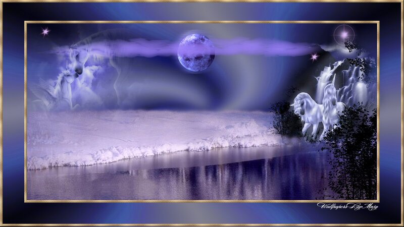 White Unicorns in Moonlight