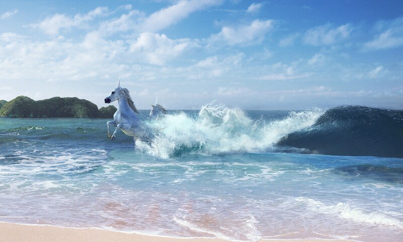 White Unicorns in Ocean — Blue