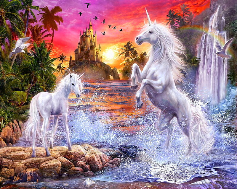White Unicorns in Water